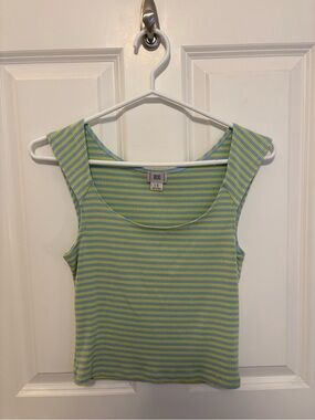 BDG Striped Scoop Tank in Lime Green and Sky Blue